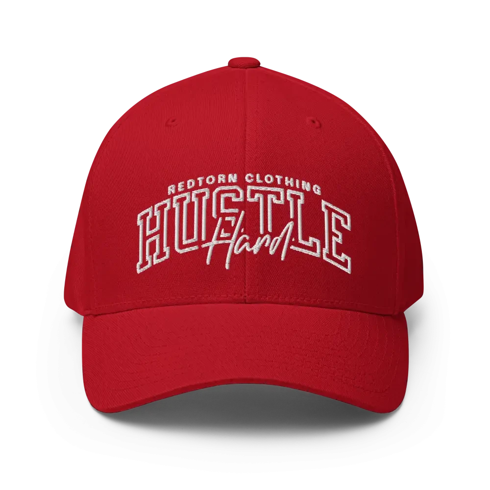 Red Hustle Hard flexi fit baseball cap with adjustable strap, unisex headwear