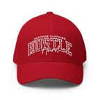 Red Hustle Hard flexi fit baseball cap with adjustable strap, unisex headwear