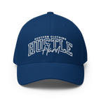 Royal blue Hustle Hard flexi fit baseball cap with adjustable strap