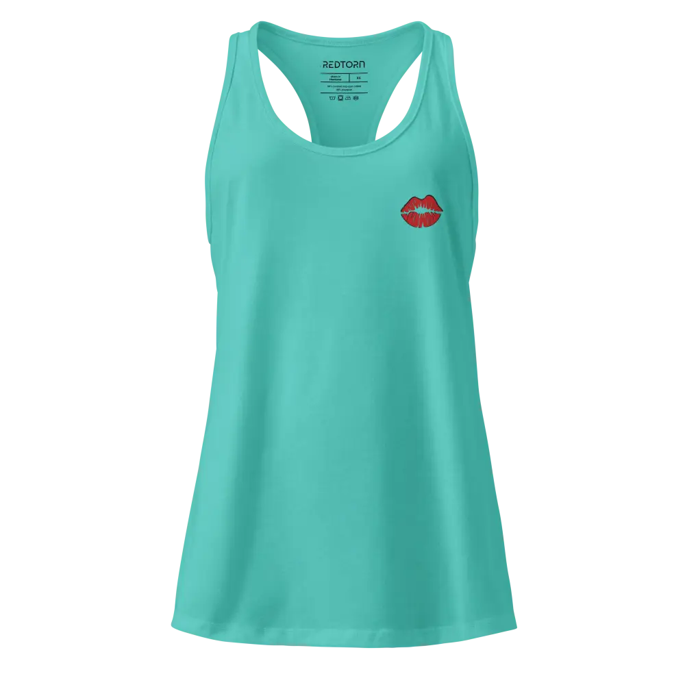 Mint green Kaptain Kangaroo racerback tank with red lips design