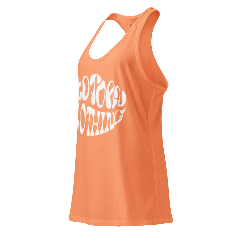 Redtorn retro swirl graphic womens racerback tank in orange with do good nothing design