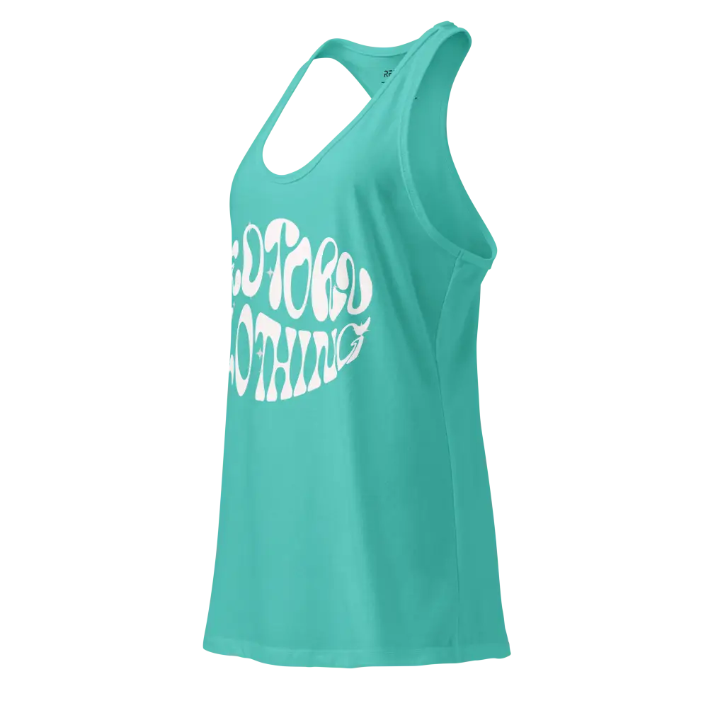 Adidas turquoise womens racerback tank with retro swirl graphic and do more design