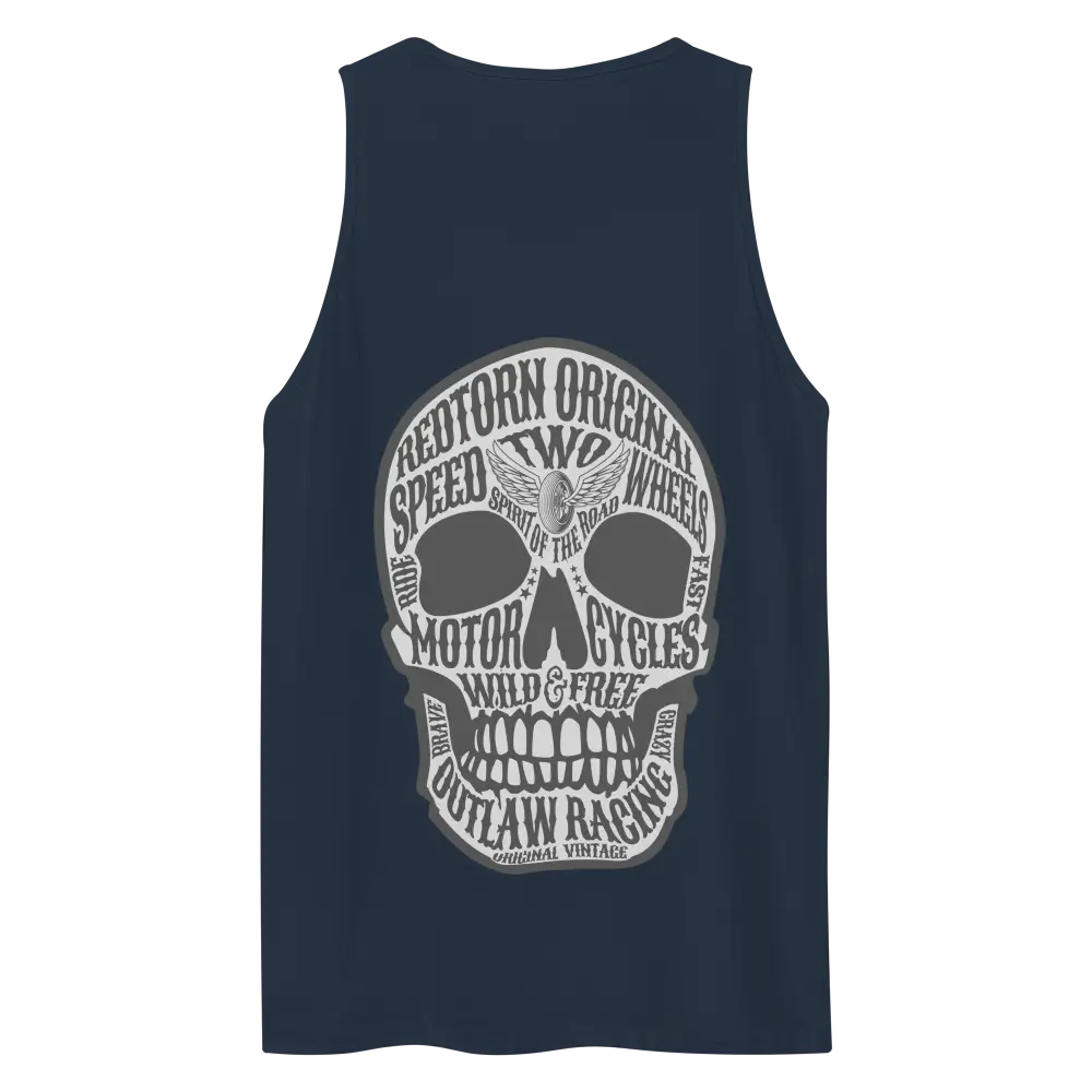 Silver skull motorcycle patch on unisex cotton tank top