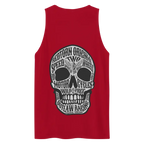 Red unisex cotton tank top with outlaw text skull graphic
