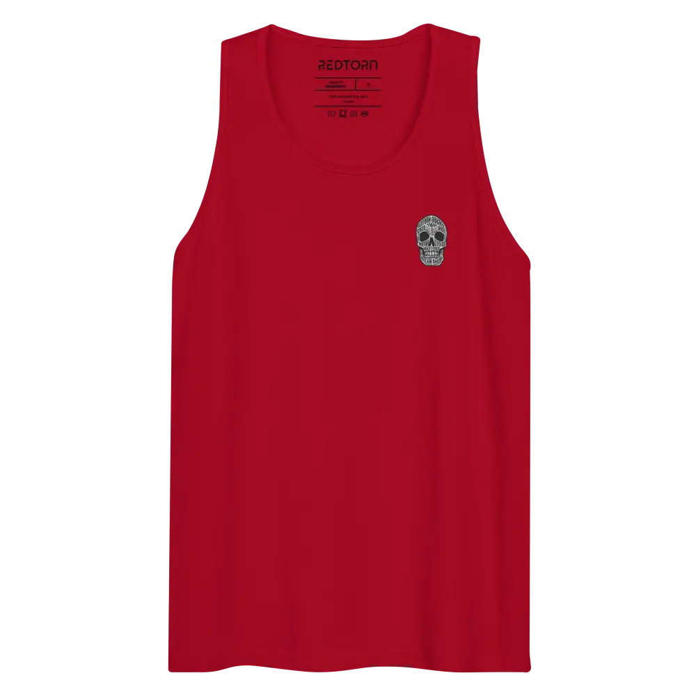 Red Alexander McQueen skull unisex cotton tank top with text skull graphic
