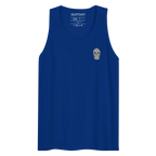 Royal blue Redtooth unisex cotton tank top with text skull graphic