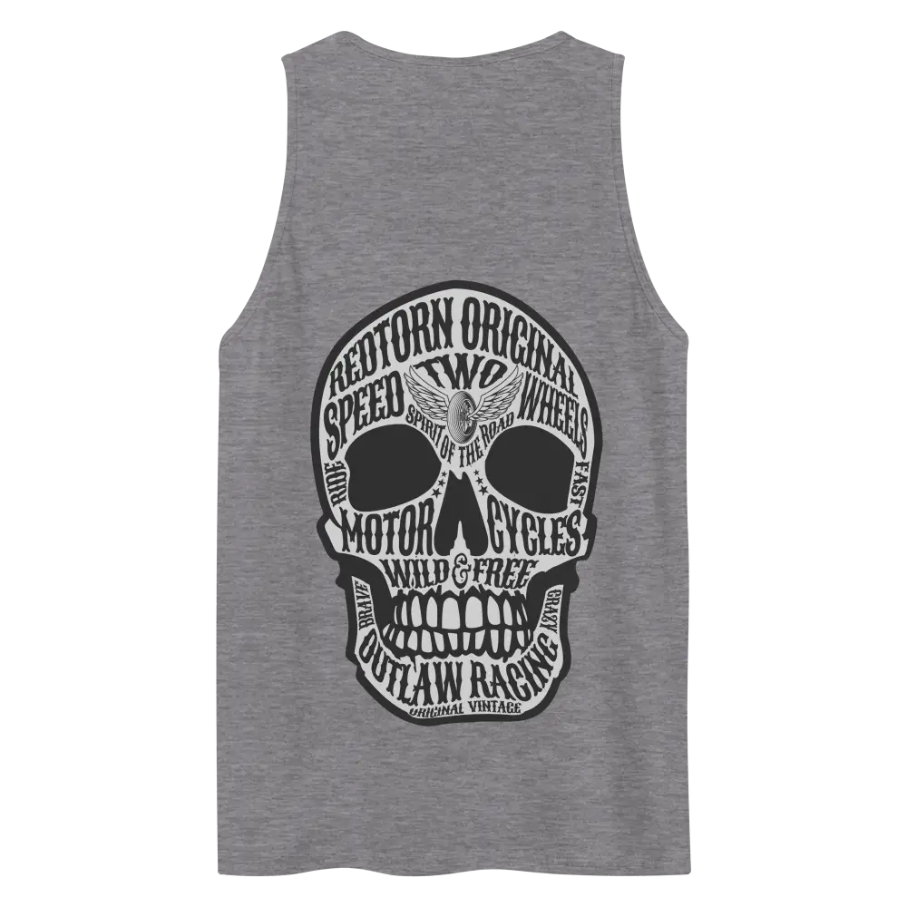Gray skull unisex cotton tank top with text skull graphic