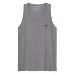 Heather gray unisex cotton tank top with text skull graphic and Redtopia branding