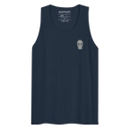 Navy blue unisex cotton tank top with text skull graphic and redtoh branding