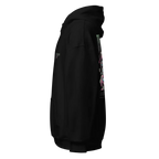 Psychedelic floral women’s hoodie with black leather laptop sleeve