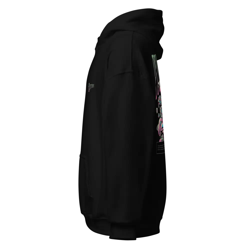 Psychedelic floral women’s hoodie with black leather laptop sleeve