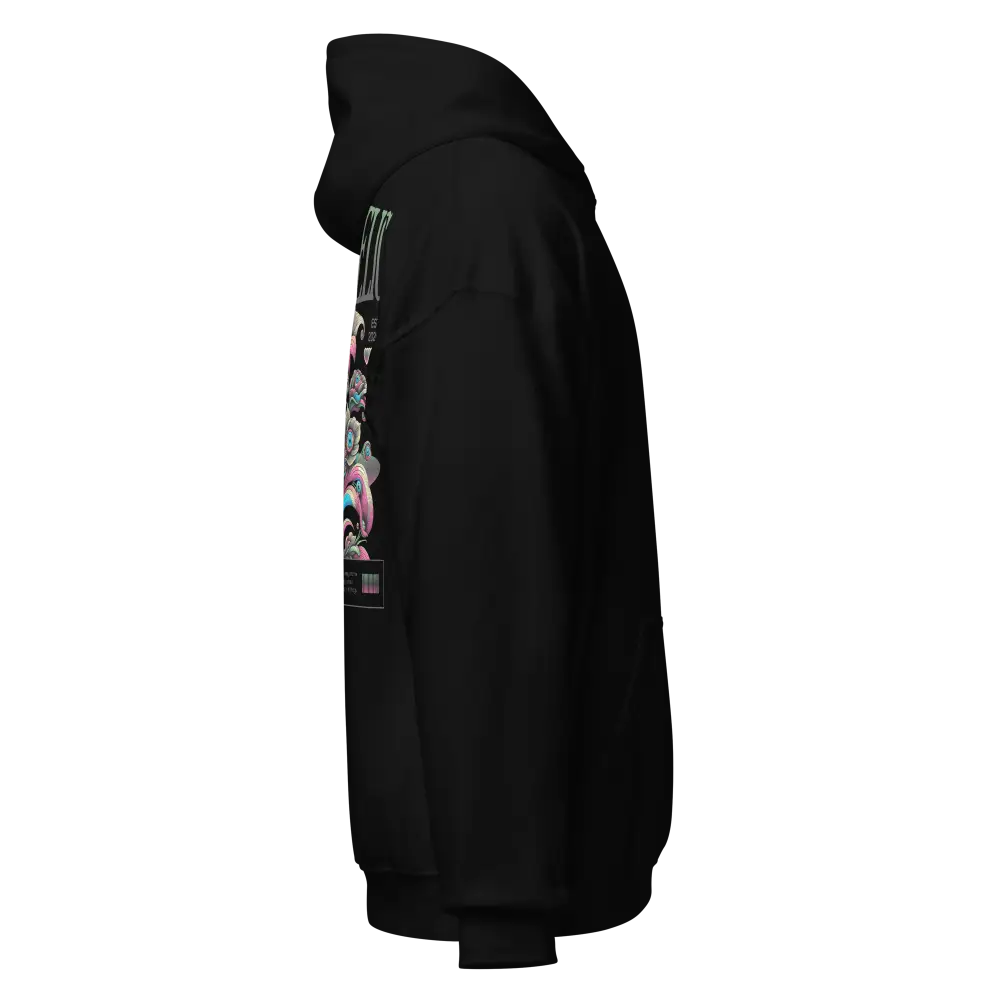 Psychedelic floral women’s hoodie with black graphic design on back