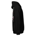Psychedelic floral women’s hoodie with black graphic design on back