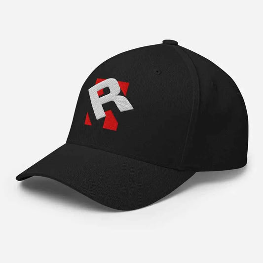 Redtorn R Flexfit unisex baseball cap with black design and red white logo
