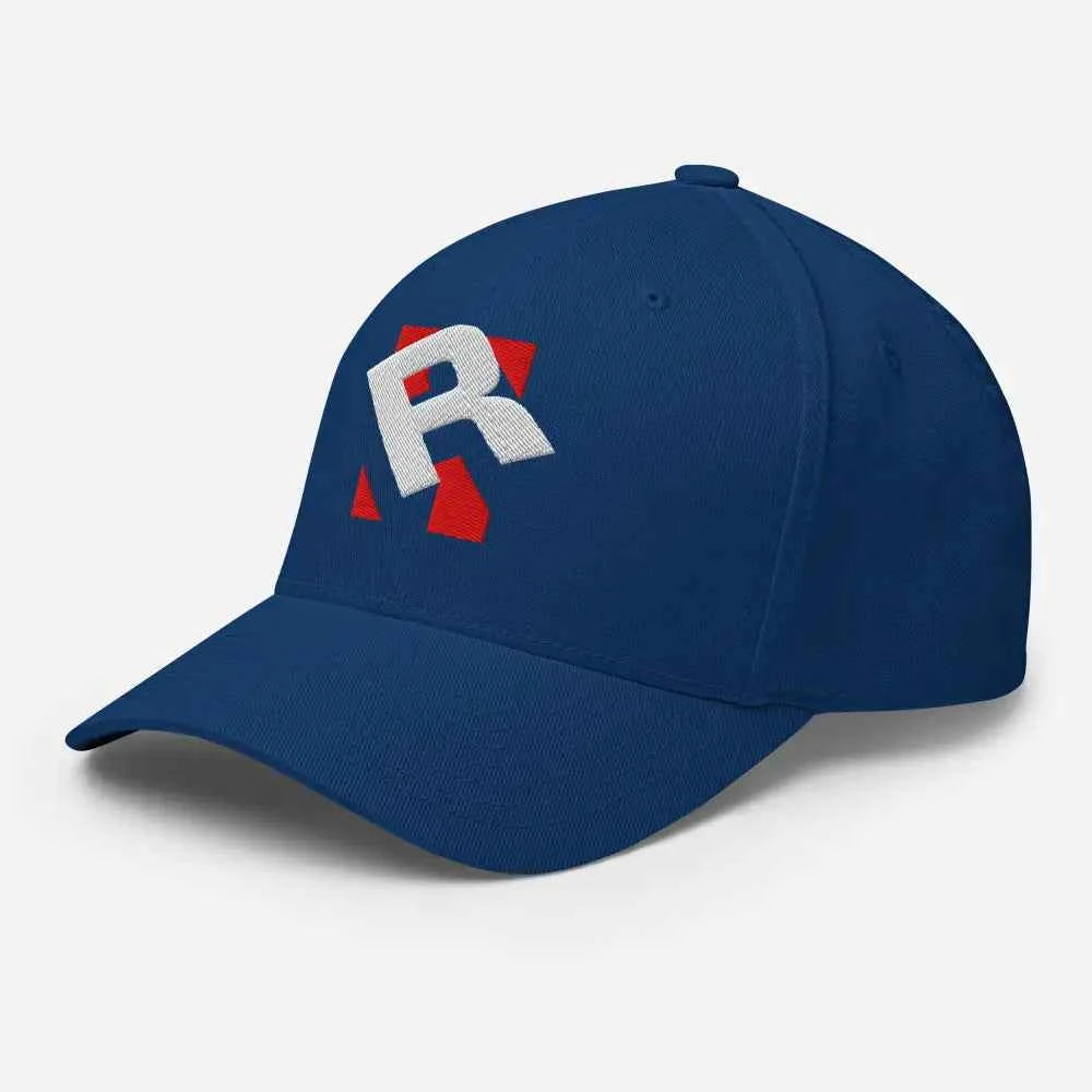 Redtorn R Logo Flexi Fit Baseball Cap in blue with red white logo