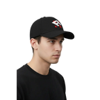 Redtorn R logo flexi fit baseball cap in black with bold red and white embroidery