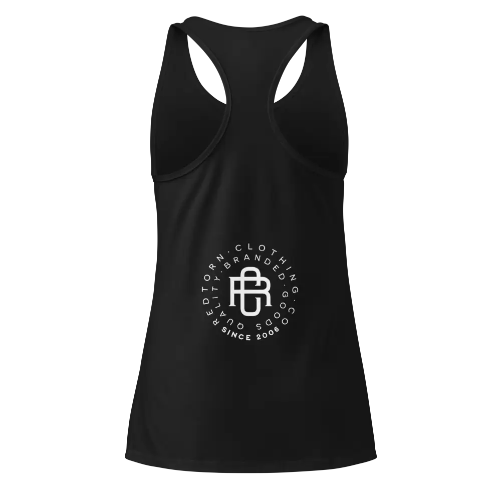 Sleek racerback tank in black with white Urban Clothing Co. logo, womens apparel from Australian clothing brand