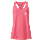 Redtorn sleek racerback tank in coral with white logo, women’s apparel