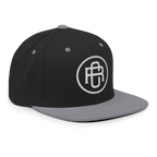 Black and gray RC Circle Logo snapback cap with white flat bill logo