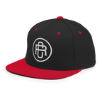Black and red flat bill snapback cap with white RC circle logo