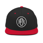 Black and red RC circle logo snapback cap with flat bill