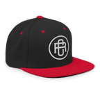 Black and red RC Circle logo snapback cap with flat bill