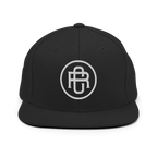 Black RC Circle logo snapback cap with flat bill