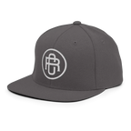 Charcoal gray flat bill snapback cap with white RC circle logo