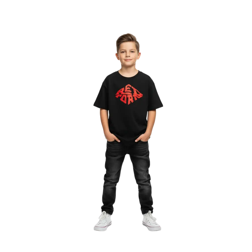 Redtorn red diamond logo kids unisex tee with red orb graphic