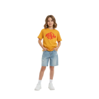 Redtorn red diamond logo kids unisex tee with yellow t-shirt and red worl print