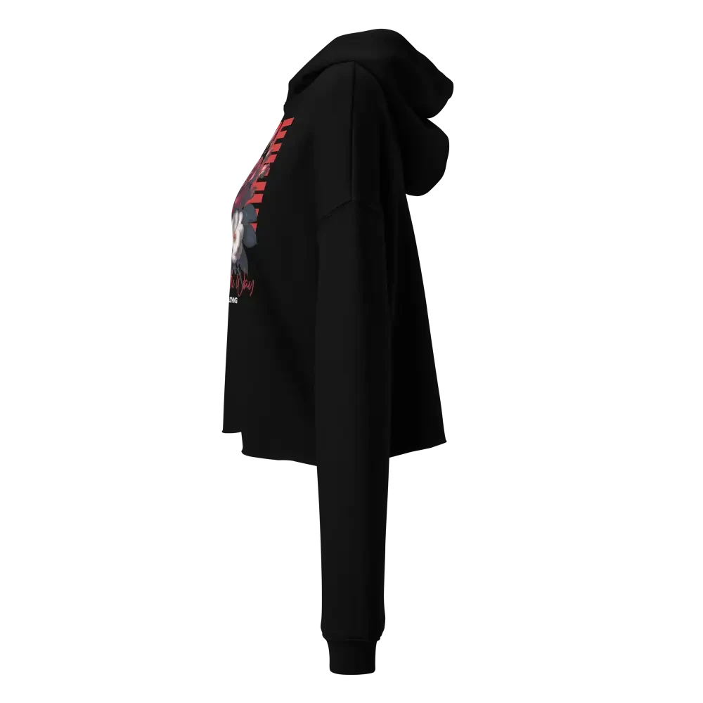 Eternal Hope Floral rose crop hoodie for women with black sleeve graphic