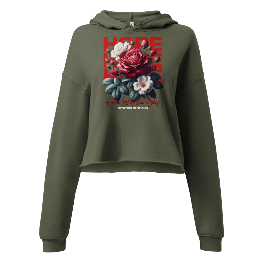 Eternal Hope Floral olive green cropped hoodie with red hope text