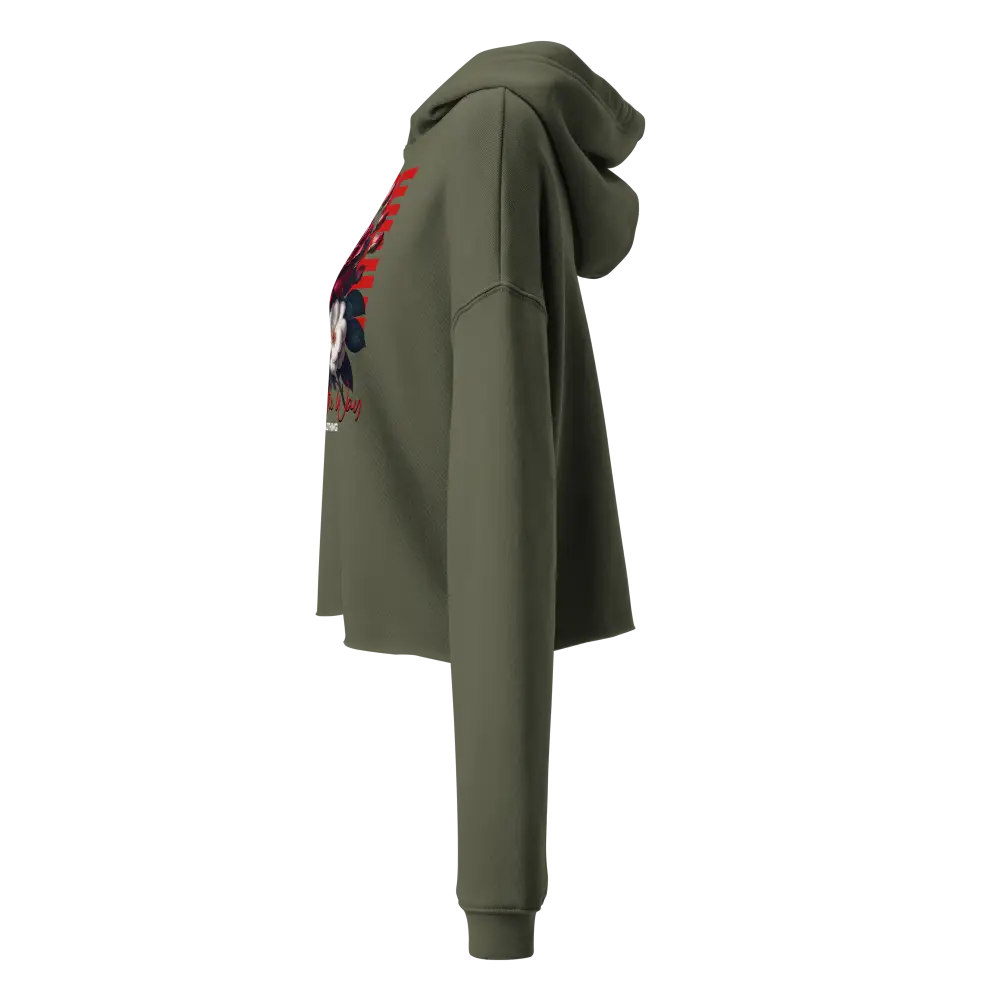 Eternal hope floral olive green crop hoodie with rose graphic back