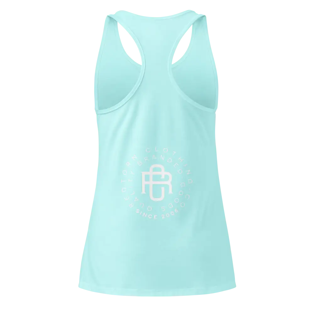 Light blue womens racerback tank with Redtorn signature logo