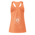 Redtorn signature logo womens racerback tank with orange top and 1980 text
