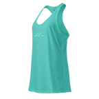 Turquoise womens racerback tank with white signature logo on front