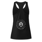 Black womens racerback tank with white signature logo