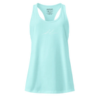 Light blue womens racerback tank with white trim and Redtorn signature logo
