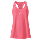 Coral pink womens racerback tank with white Redtorn signature logo