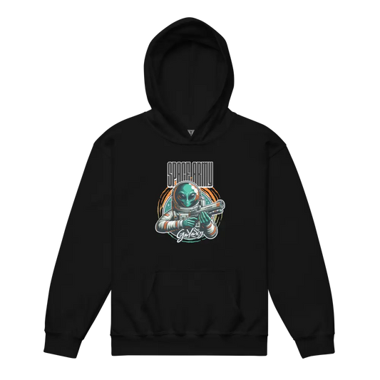 Redtorn Space Army alien hoodie with black design and Space Cadet text