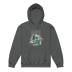 Charcoal gray alien astronaut kids graphic hoodie with squadron text