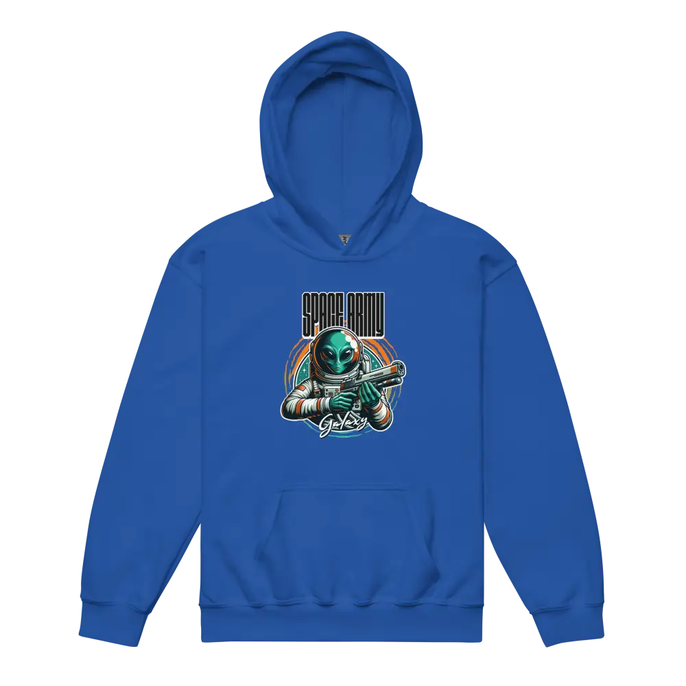 Royal blue alien astronaut kids graphic hoodie for space cadets