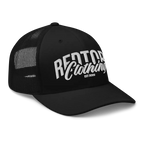 Redtorn embroidered logo mesh trucker cap in black with white text