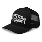 Black mesh trucker cap with white Retourn Clothing Est 2004 embroidered logo