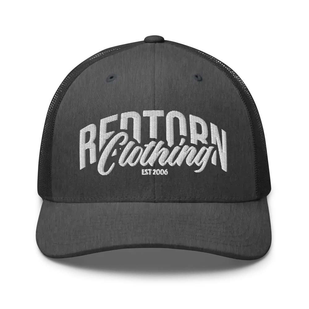 Redtorn embroidered logo mesh trucker cap in charcoal gray