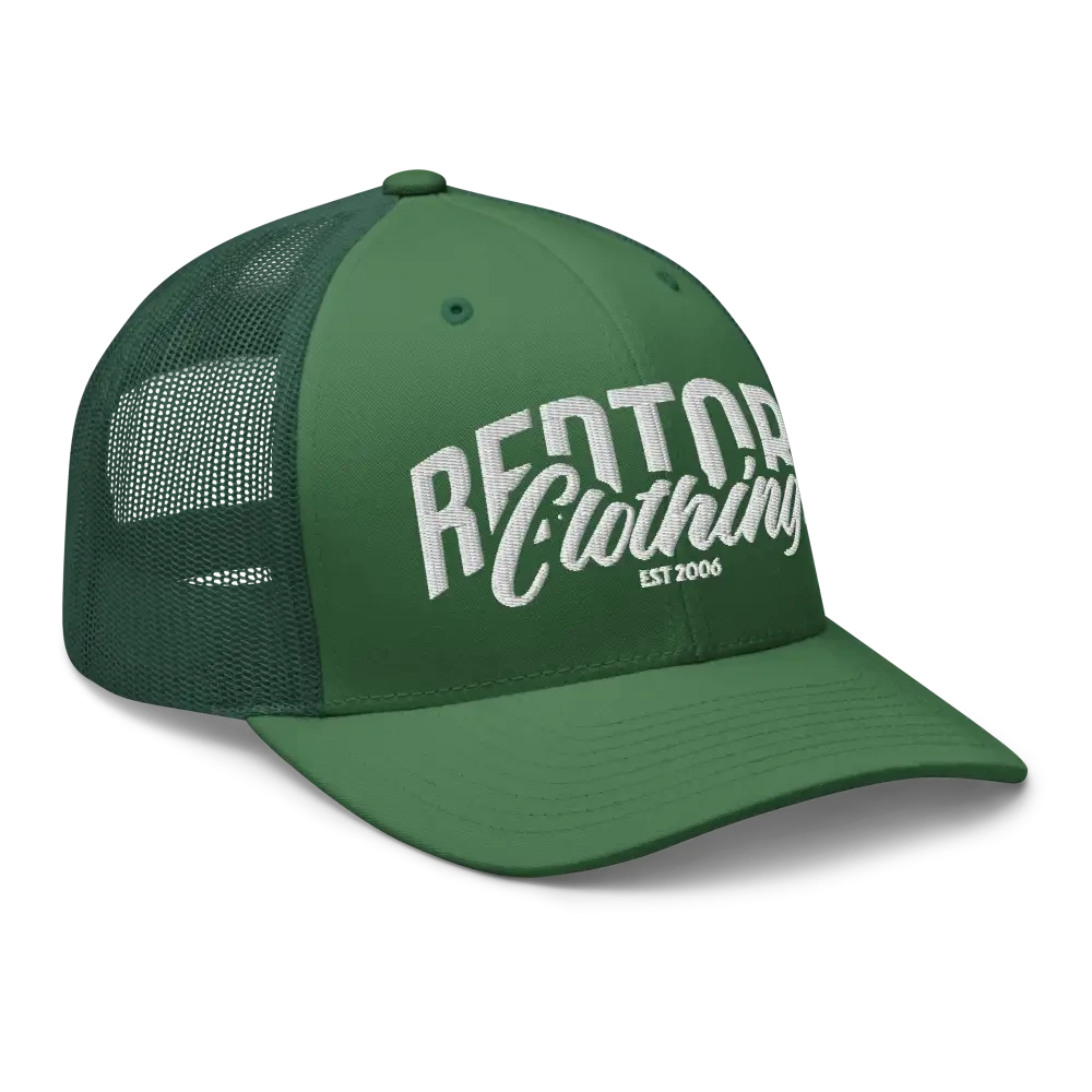Green Redtorn mesh trucker cap with embroidered logo, unisex headwear