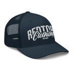 Navy blue Redtorn embroidered logo mesh trucker cap with white logo