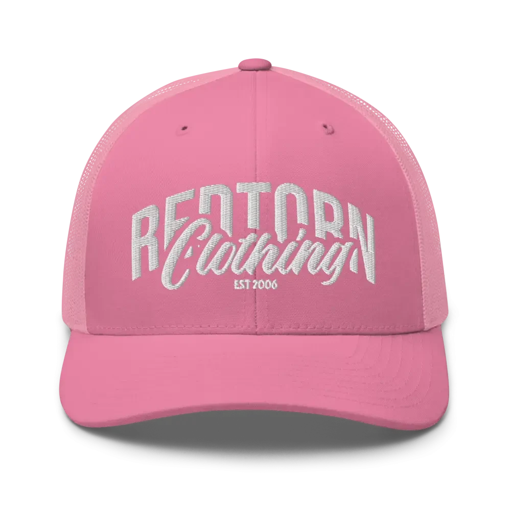 Pink Redtorn Flexfit Mesh Trucker Cap with White 2006 Logo