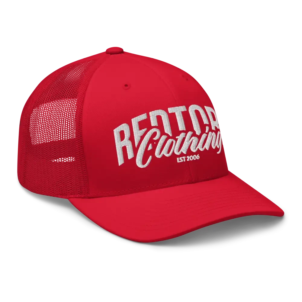 Red Restor Clothing Embroidered Logo Mesh Trucker Cap, 2006