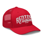 Red Restor Clothing Embroidered Logo Mesh Trucker Cap, 2006
